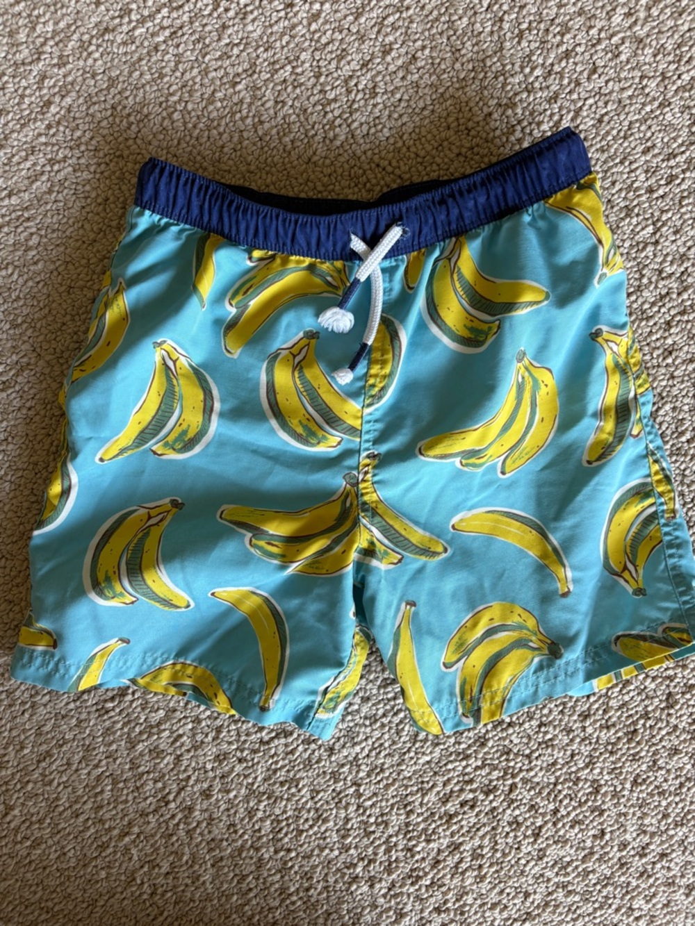 Mini Boden Boys 7-8 Banana Print Swim Trunks